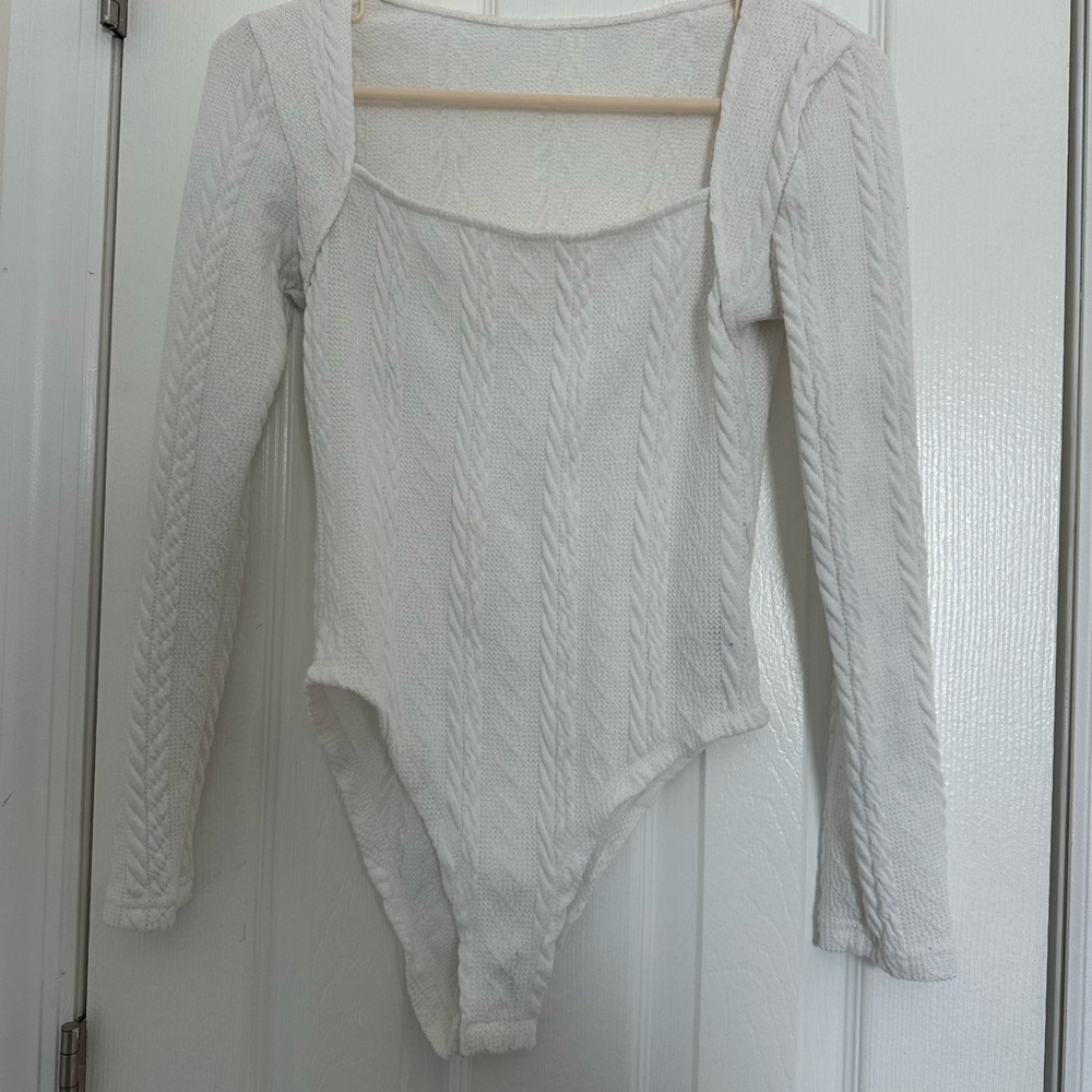 White Cable Knit Bodysuit